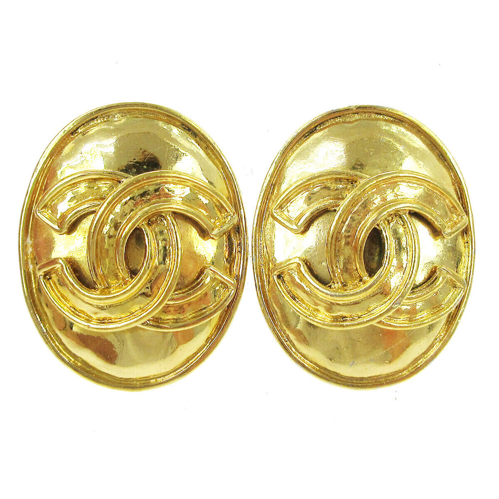 Chanel Vintage CC Button ovales Clip-On Gold-plated